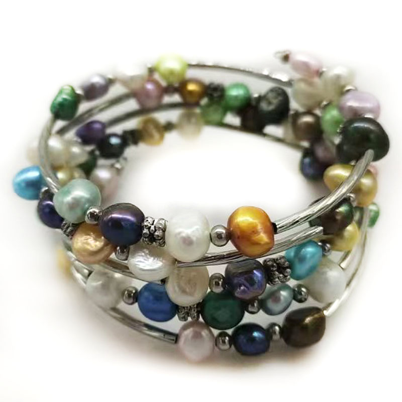 Memory Wire Bracelet - 33-calowa bransoletka z naturalnej barokowej perły