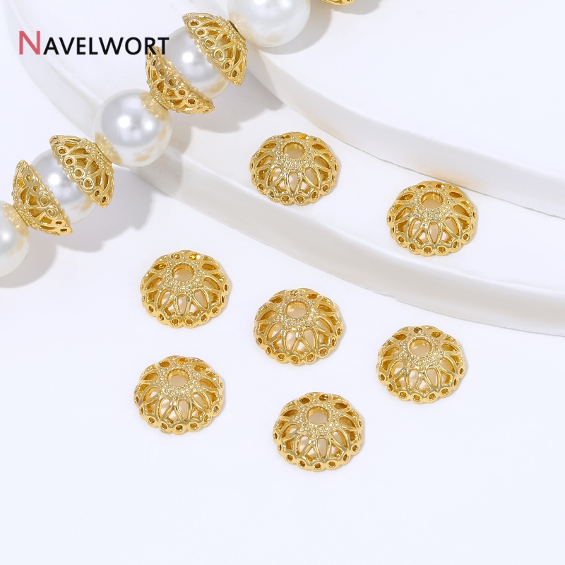 Bead Cap Flower - Pozłacane 18-karatowym złotem mosiężne nakładki na