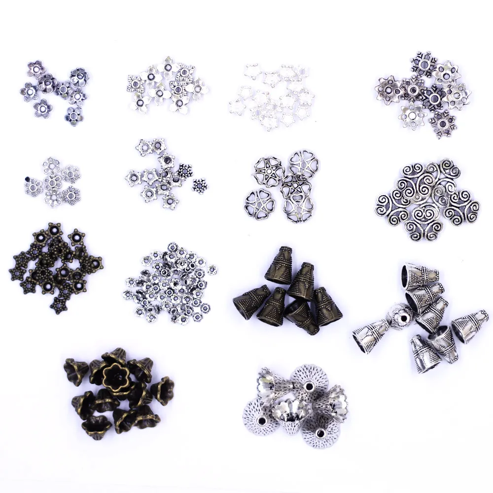Bead Cap Flower - 30-500 szt. Mieszane Rozmiary Brązowe Srebrne
