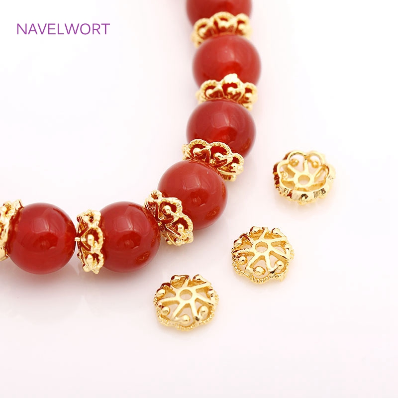 Bead Cap Flower - 7mm pozłacane 14K złotem mosiężne nakładki
